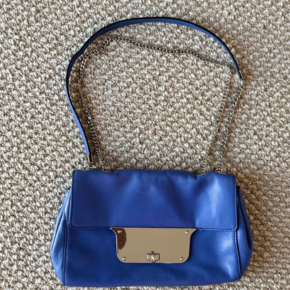 Milly Blue Leather Shoulder Bag with Chain Strap